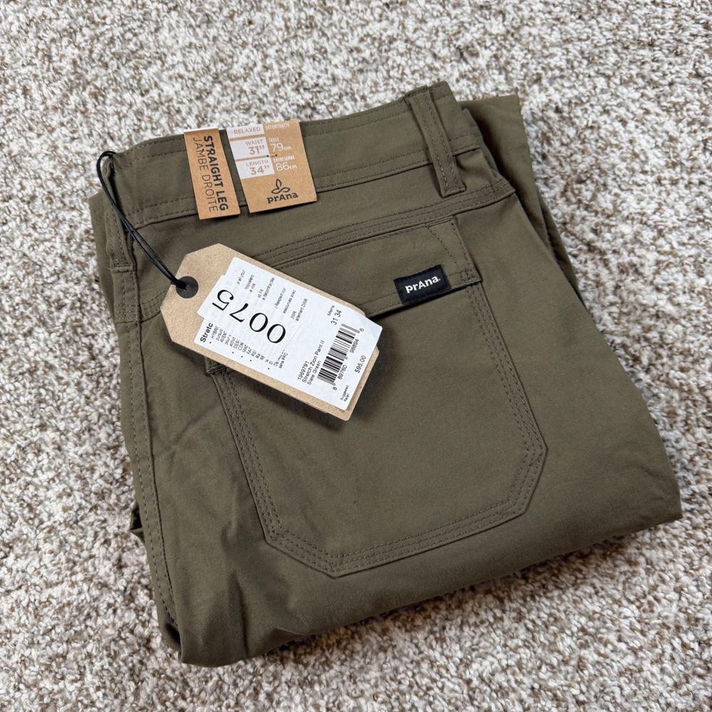 Prana‎ Stretch Zion Pant II Mens 31x34 Slate Green Straight Leg Hiking Cargo New